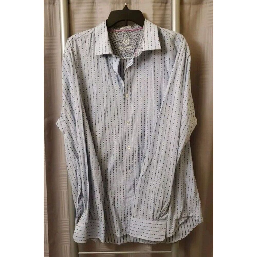Bugatchi Uomo Blue Long Sleeve Button Down Fashion Shirt Men's Size Large
